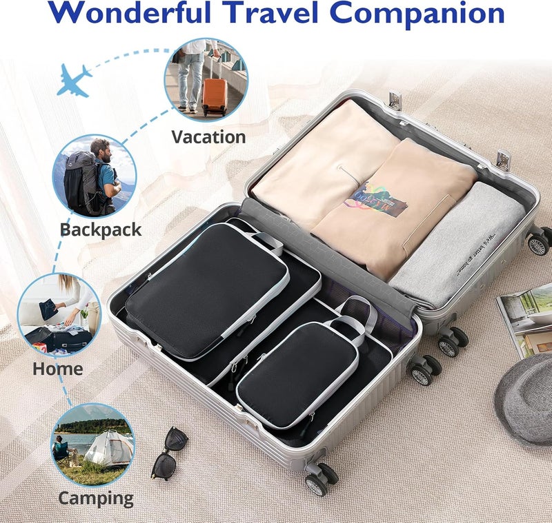 OPLEBEPE Compression Packing Cubes, 10 Set Packing Cubes for Travel Compression, Lightweight Compressible Package Organizer for Carry On and Suitcases, Black and Grey - Image 4